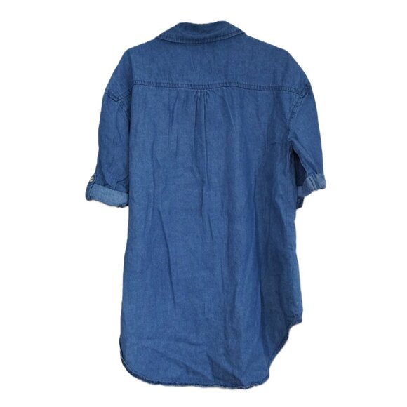 BEBE Blouse Girls M(10/12) Blue Pockets Roll-Tab Sleeve Button-up Asymmetrical - Picture 2 of 8